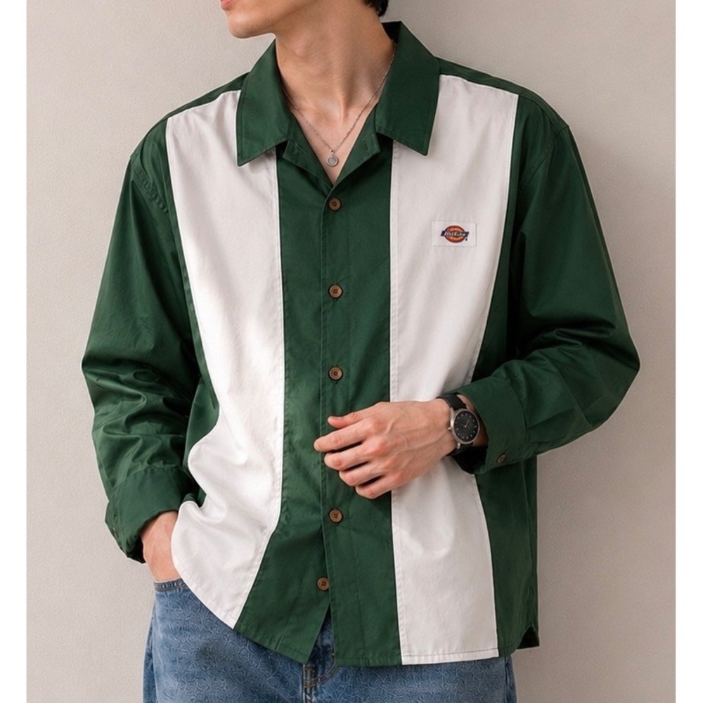 Dickies Westover Long Sleeve Bowling Shirt Men XL NWT Dark Ivy Green White
